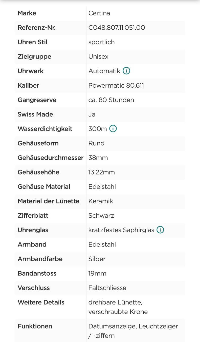 Certina Orologi: Certina DS Action Powermatic 80 – Nuovo (secondo la descrizione) da Zwillikon venduto da pascalfroehlich 2