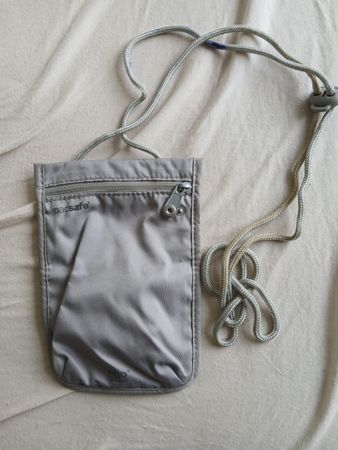 Pacsafe RFIDsafe Neck Pouch grey travel wallet used