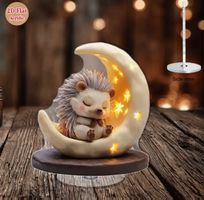 Nachtlichtlampe:Igel im Halbmond-2D-Flach- Kinderzimmer-Deko