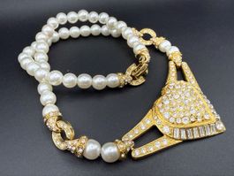 Vintage Halskette mit Perlen und Strass Herz