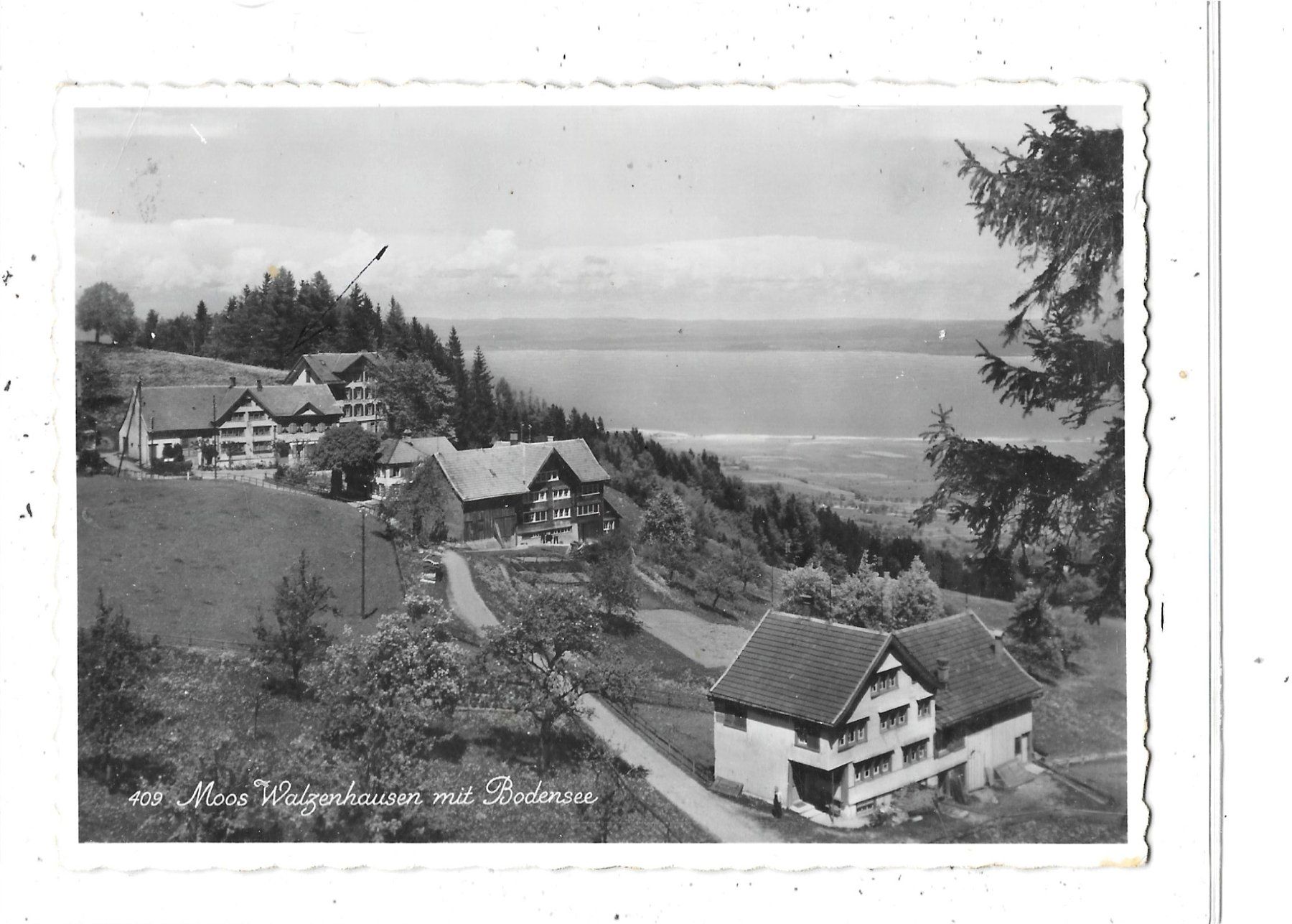 Ansichtskarten: AR Moos Walzenhausen mit Bodensee 1947 – Gebraucht aus Schocherswil von Wilare