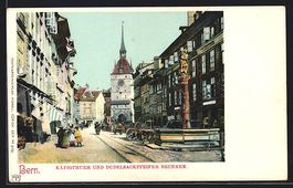 Bern, Käfigthurm und Dudelsackpfeifer B