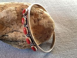 ❤️ Rote Koralle  - Armband Armreif - 925 Silber - Edelstein