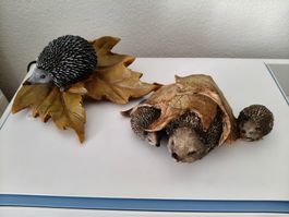 Herbstdekoration Igel mit Blatt