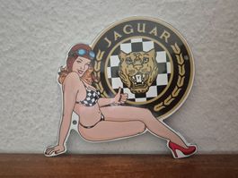 Emailschild Jaguar Auto Werkstatt Pin Up Girl Emaille Schild