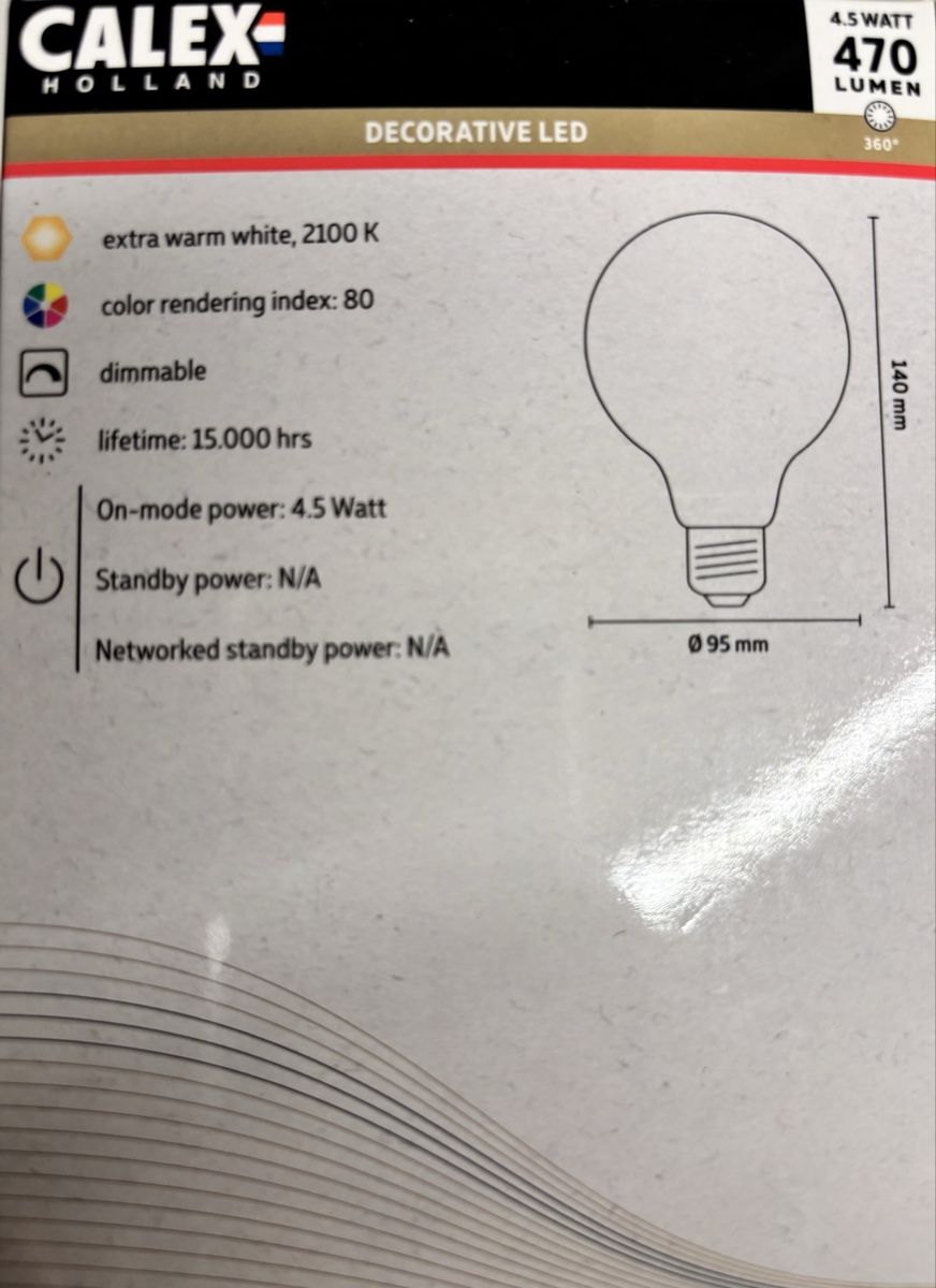 Lampen: Calex G95 Globe Bulb E27 4.5W Dimmable Decorative LED – Neu und originalverpackt aus Erlinsbach von Maegu02 1