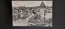 Alte Ansichtskarte Luzern - Kapellbrücke mit Wasserturm
