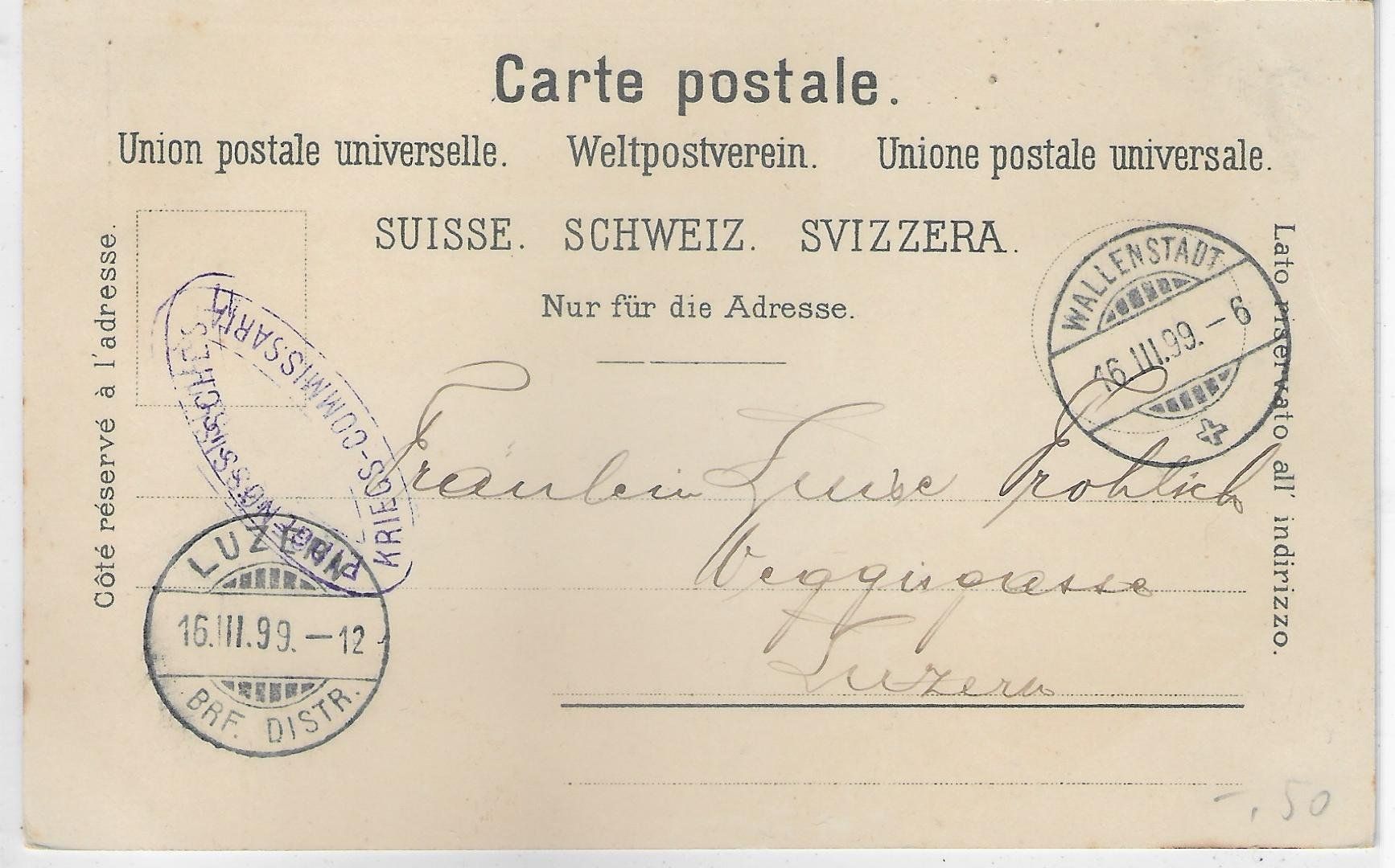 Cartoline postali: Gruss aus Wallenstadt - Caserne - Litho 1899 – Usato da Ettingen venduto da Kartenplanet 1