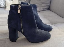 Eleganti stivaletti blu scamosciati, tacco alto 9cm, nr. 36
