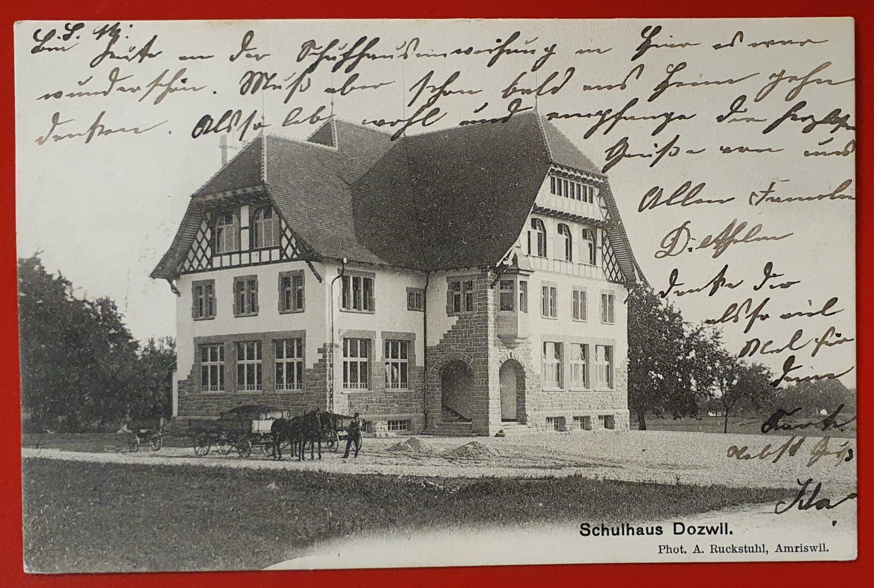 Cartoline postali: Dozwil 1907 - Schulhaus – Usato da Kreuzlingen venduto da Rschweiz1