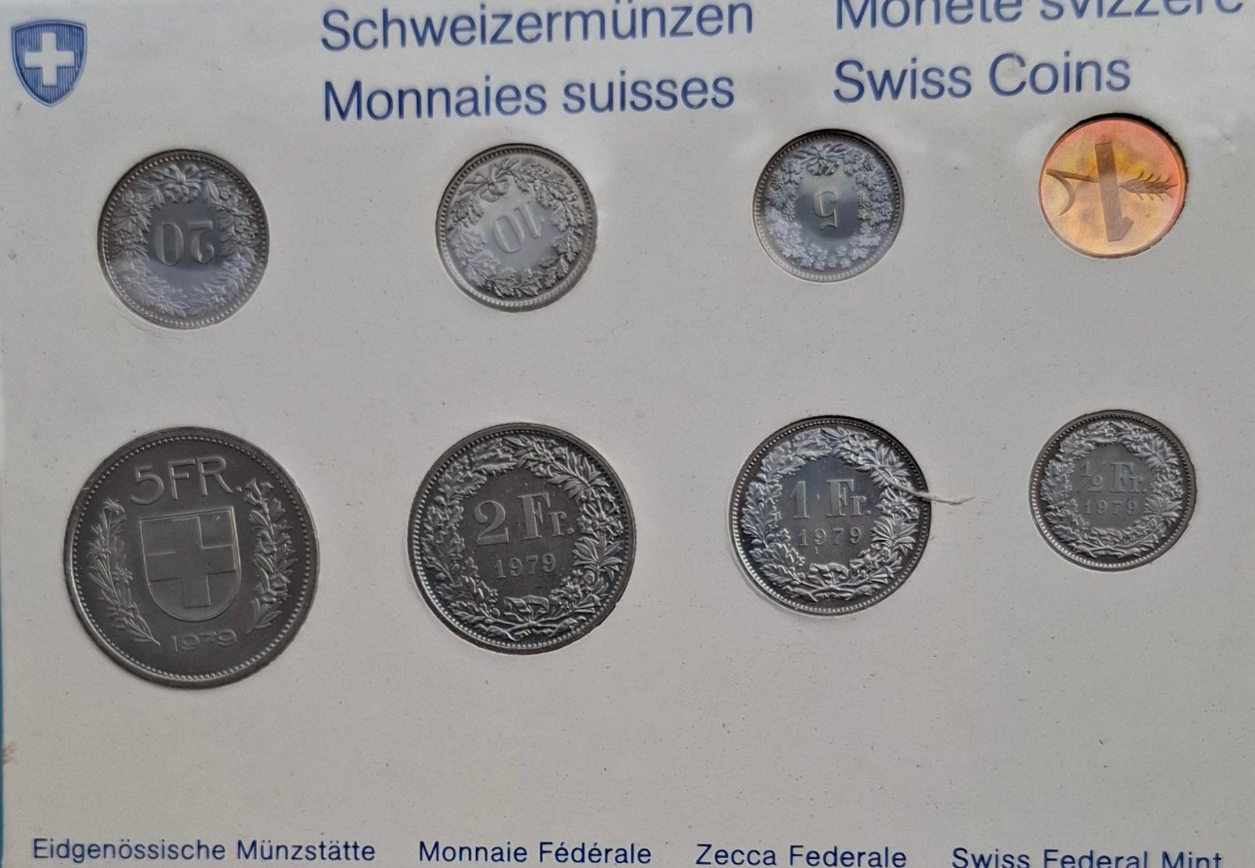 Tutti le monete: SET de monnaie suisse de 1979 - non circulé FDC – Nuovo e nell'imballaggio originale da Fribourg venduto da Kiki020