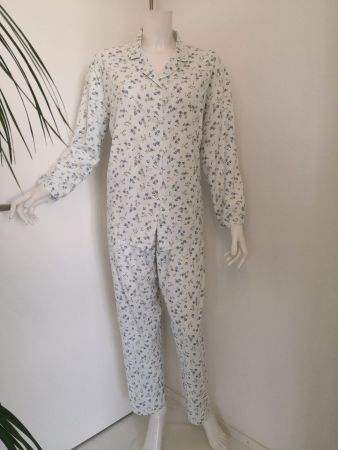 🤩PYJAMA FLANELL MIT BLUMENMUSTER BLAU, MADE IN ITALY