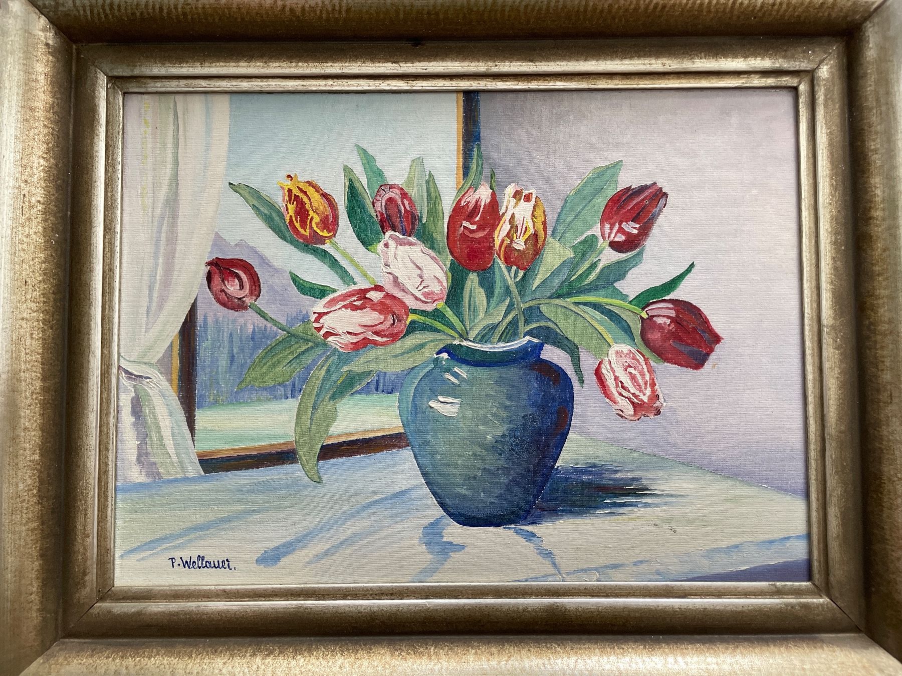 Dipinti: Ölbild mit Tulpen von P. Wellauer – Usato da Herisau venduto da mda_lzj9
