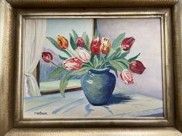 Ölbild mit Tulpen von P. Wellauer