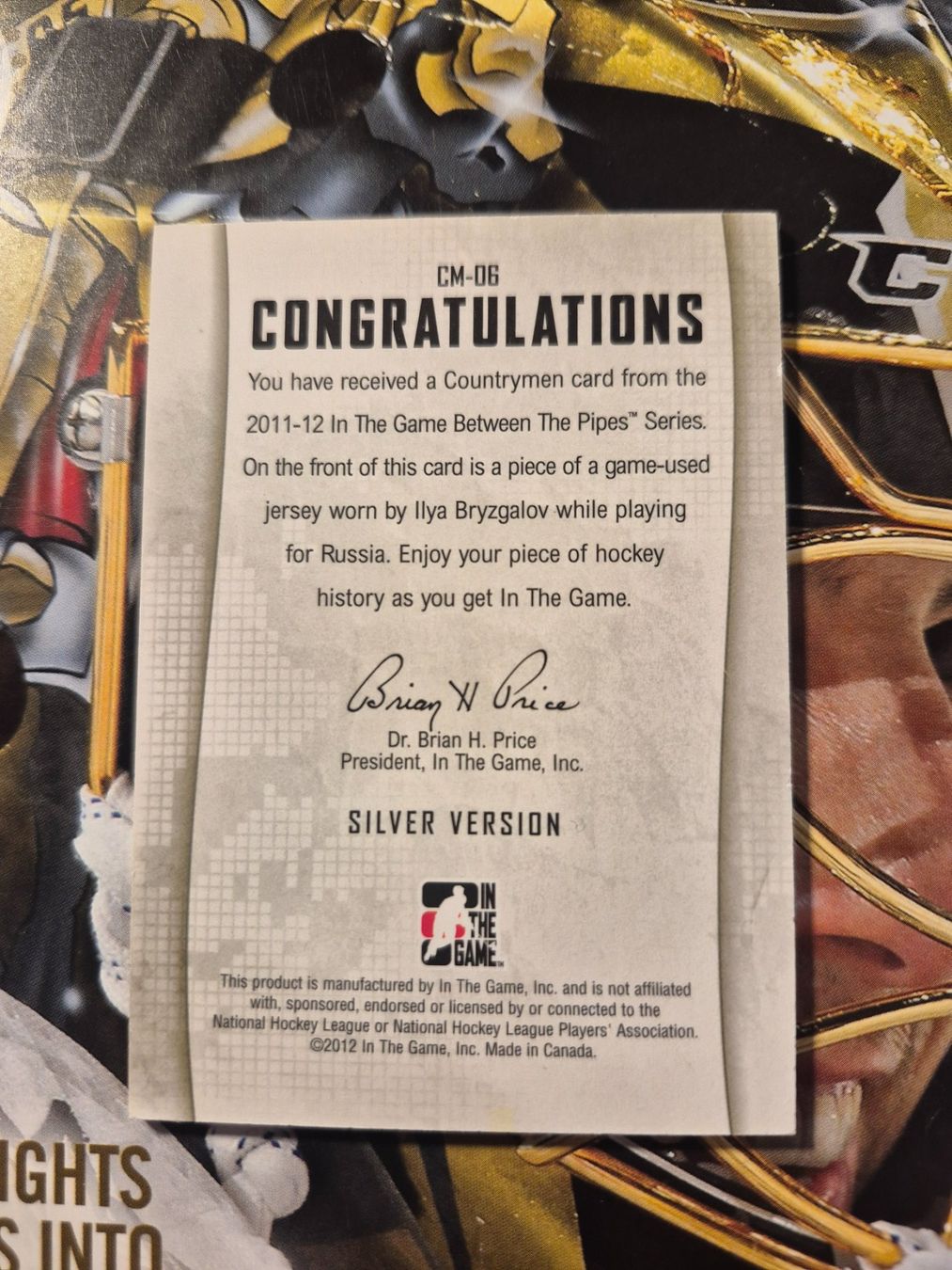 NHL Sammelbilder & Trading cards: NHL Ilya Bryzgalov Between The Pipes Silver Version – Gebraucht aus Treiten von Sauber73 1