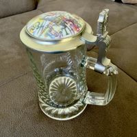 Bierkrug mit Zinndeckel "Feldschlösschen" Sammlerstück