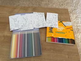 Farbstift-Set 24 Farben + 10 Postkarten, neuwertig