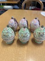 6x Deko Ostereier Schatulle Schmuckdose mit Perlen