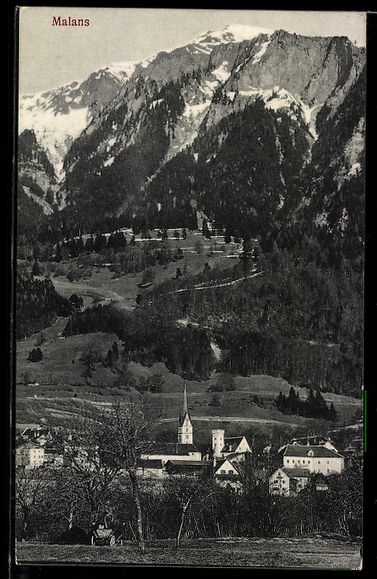 Cartoline postali: Malans, Panorama, Berge im Hintergrund – Usato da Berlin venduto da bartko-reher