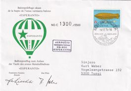Ballonpostbrief HB-BEO Esperanto Grüningen 14.12.1976
