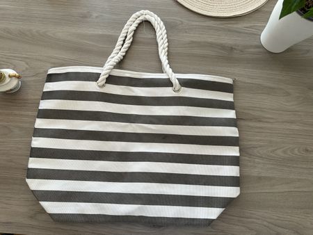 Strandtasche gestreift grau weiss mit Seilhenkeln neu