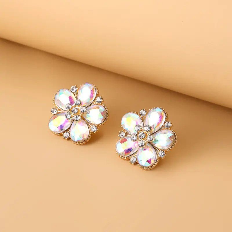 Orecchini pendenti & Orecchini a lobo: 18k vergoldete Blumen Ohrstecker mit Strass – Nuovo e nell'imballaggio originale da Glattbrugg venduto da majuska01