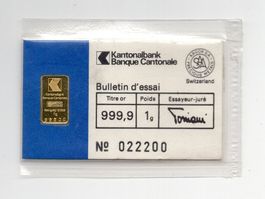 (1297) Goldbarren 1 g, KB, orig. verpackt, stgl