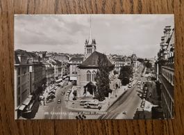 Lausanne, Eglise et Place St. François 1959 - mit Oldtimer