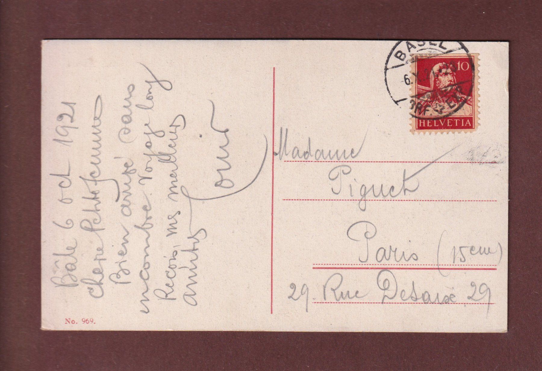 Cartoline postali: BASEL - Mittlere Rheinbrücke - 1921 – Usato da Pully venduto da nicecards-shop 1