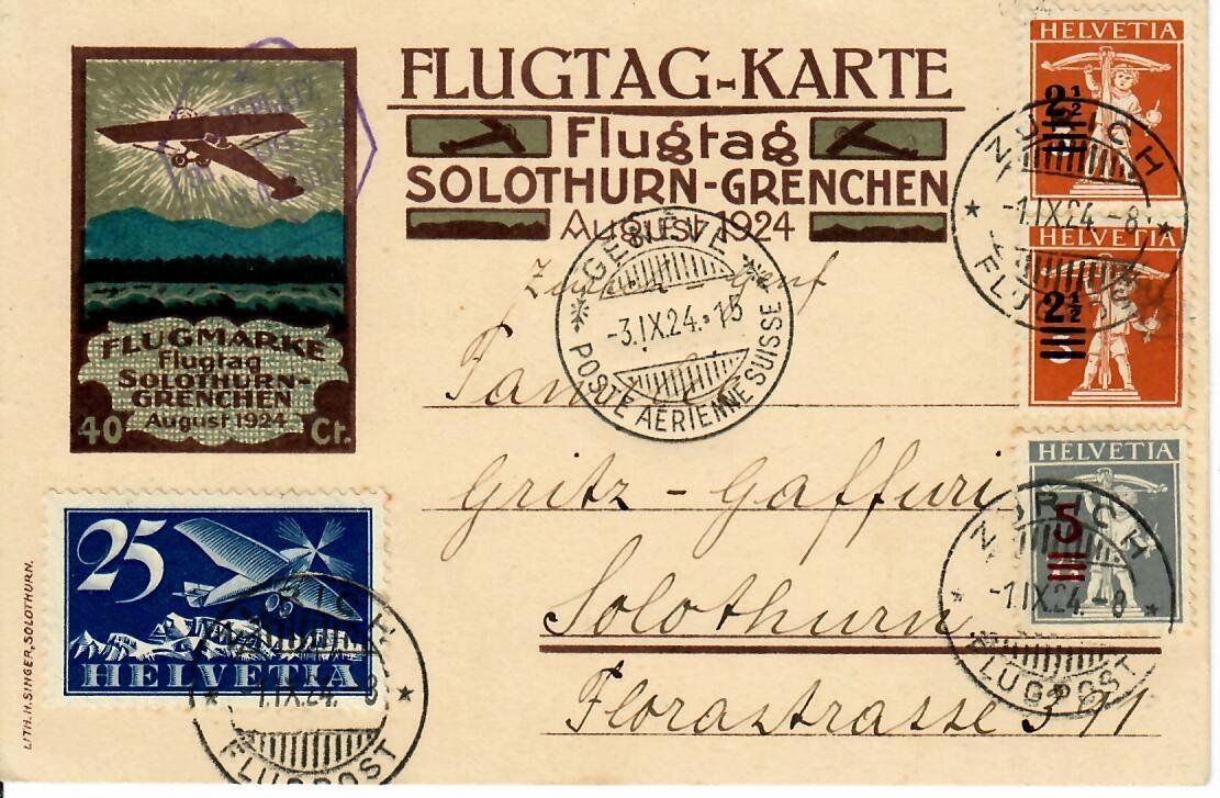Cartoline postali: Flugtag Karte Solothurn 1924 – Usato da Hochdorf venduto da Ziegel-16