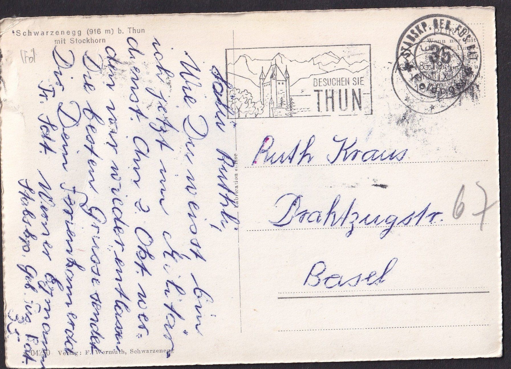 Cartoline postali: Schwarzenegg bei Thun Teilansicht mit Kirche Feldpoststempel – Usato da Olten venduto da clotaldi 1
