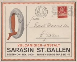 Brief mit Werbung-VULCANISIER-ANSTALT-Sarasin-St.Gallen 1919