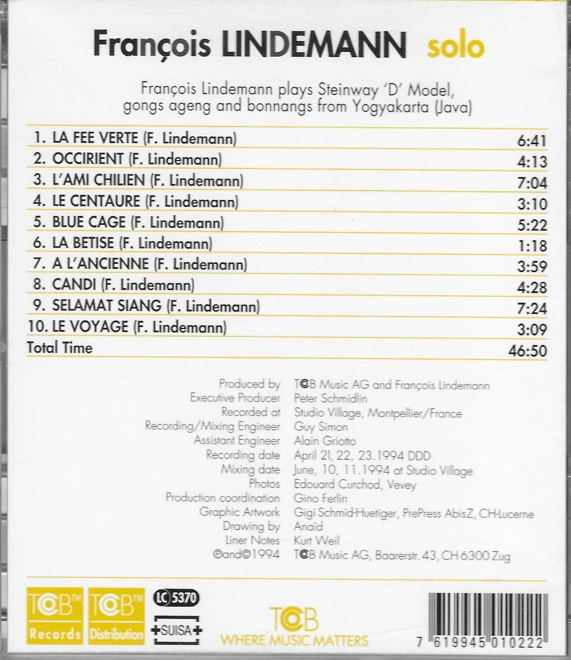 CD: FRANCOIS LINDEMANN  -  SOLO – Usato da Bex venduto da Giorgiob 1
