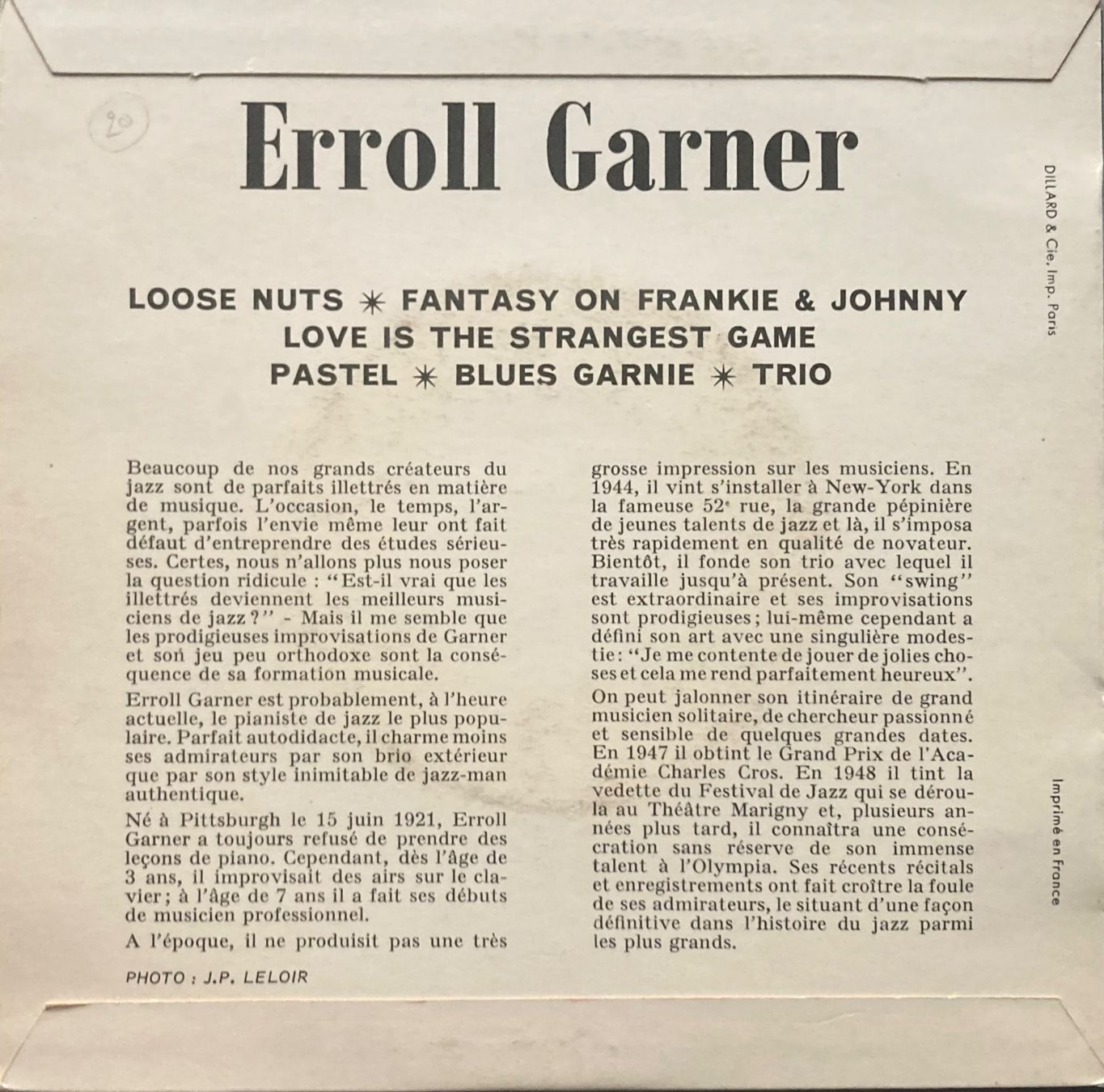 Vinyles: ERROLL GARNER TRIO - ERROLL GARNER – D'occasion à Poliez-Pittet par Newtown-Records 1