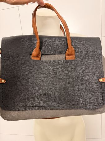 Tasche Kunstleder grau braun mit Tragegurt guter Zustand