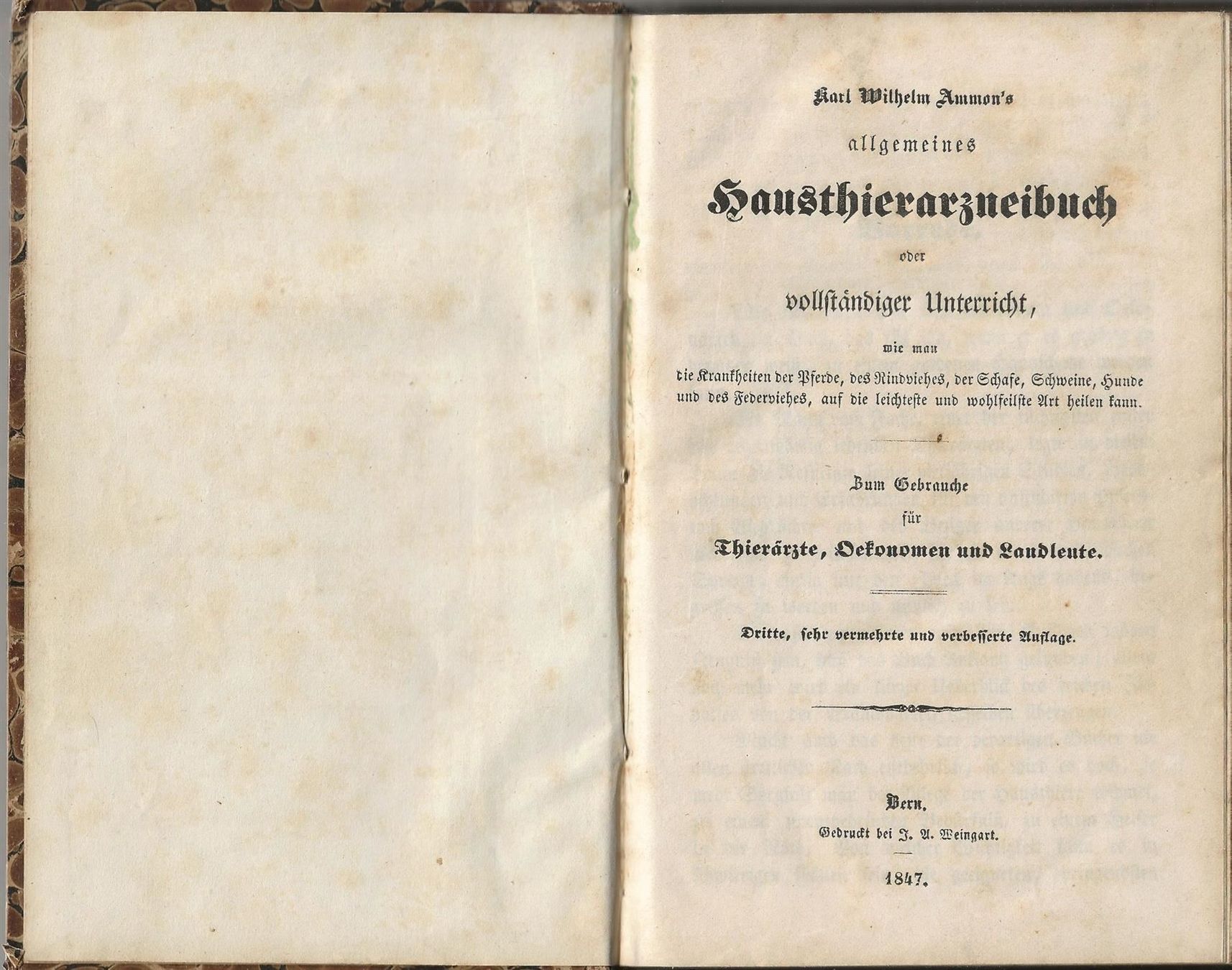 Livres: Allgemeines Hausthierarzneibuch 1847 – D'occasion à Bern par Grindelwaldaus