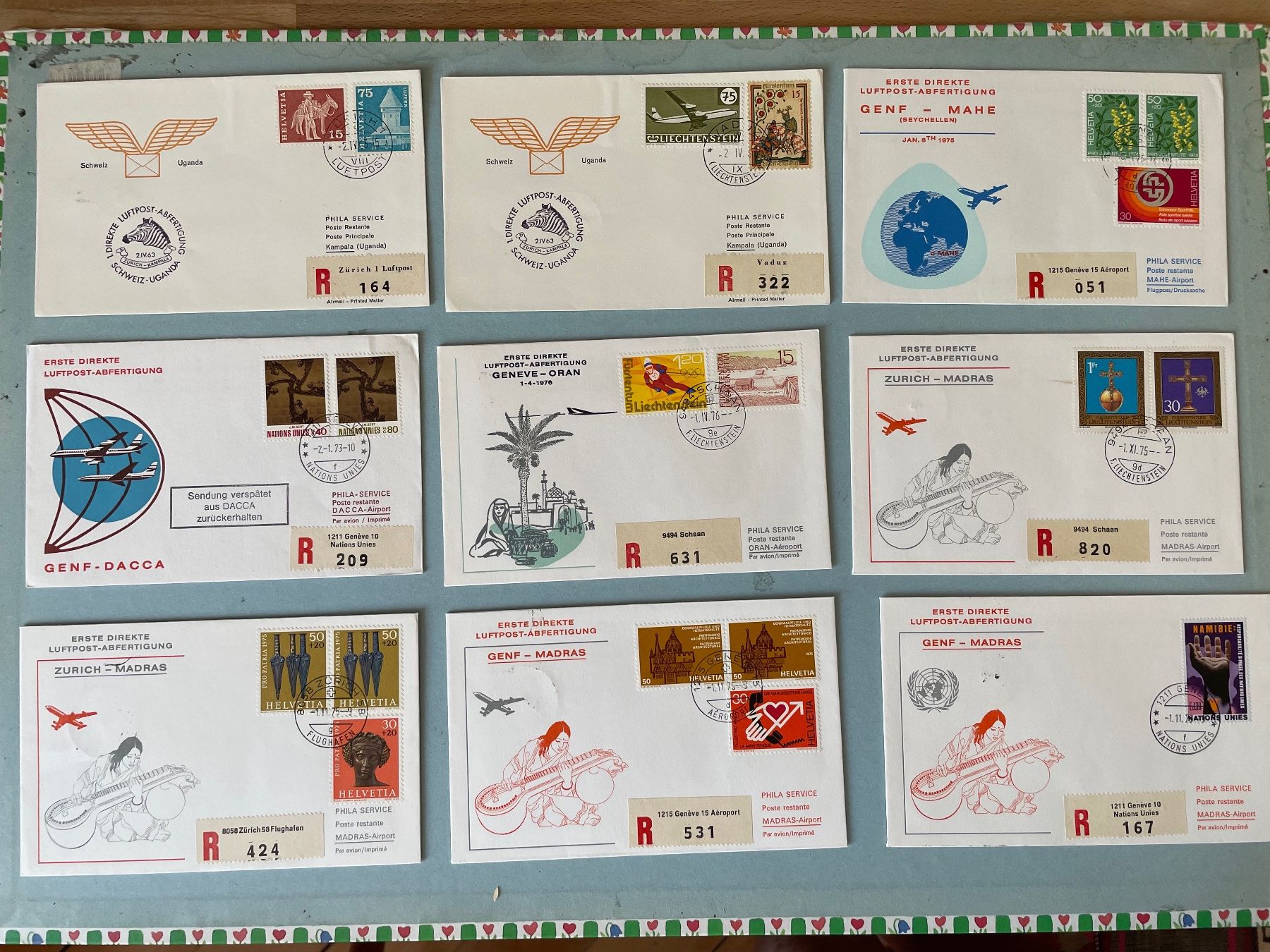Alle Briefmarken: 23 FDCs Luftpost-Abfertigung Schweiz - Ausland – Gebraucht aus Zürich von stzepp