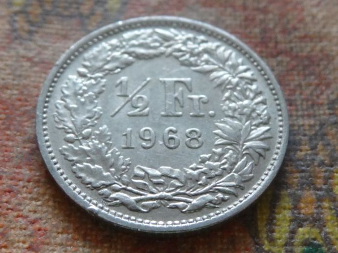 Tutti le monete: 1/2 Fr. 1968  Sans/Ohne  "B" – Usato da Romanel-sur-Lausanne venduto da Swift13