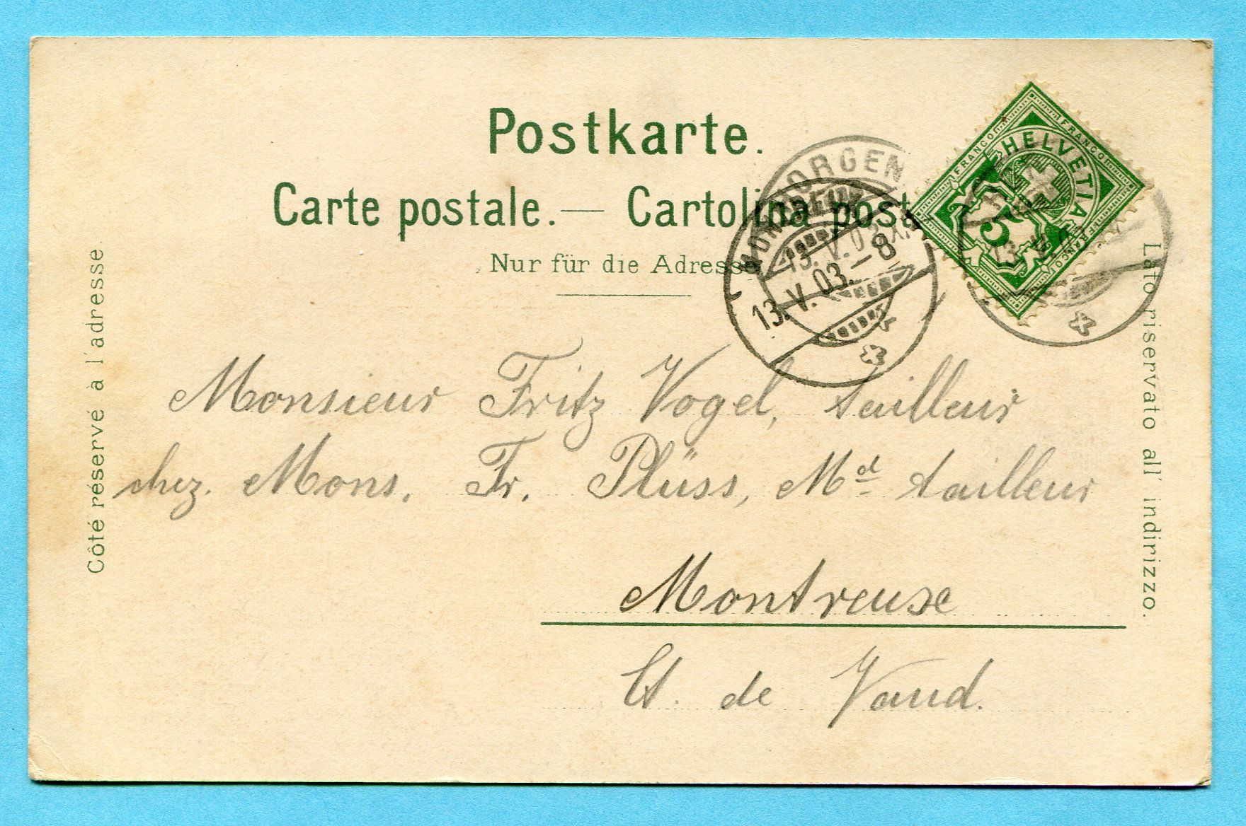 Cartoline postali: Horgen 1903 – Usato da Opfikon venduto da Prophila 1