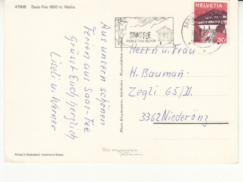 Cartoline postali: Saas Fee 1975 – Usato da Bürglen TG venduto da StampGraf 1