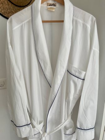 Hermes Top Zustand weiss Baumwolle Morgenmantel Bademantel