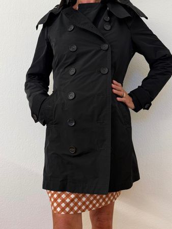 Wie neu:Burberry Trench Schwarz mit abnehmbarer Kapuze Gr 38