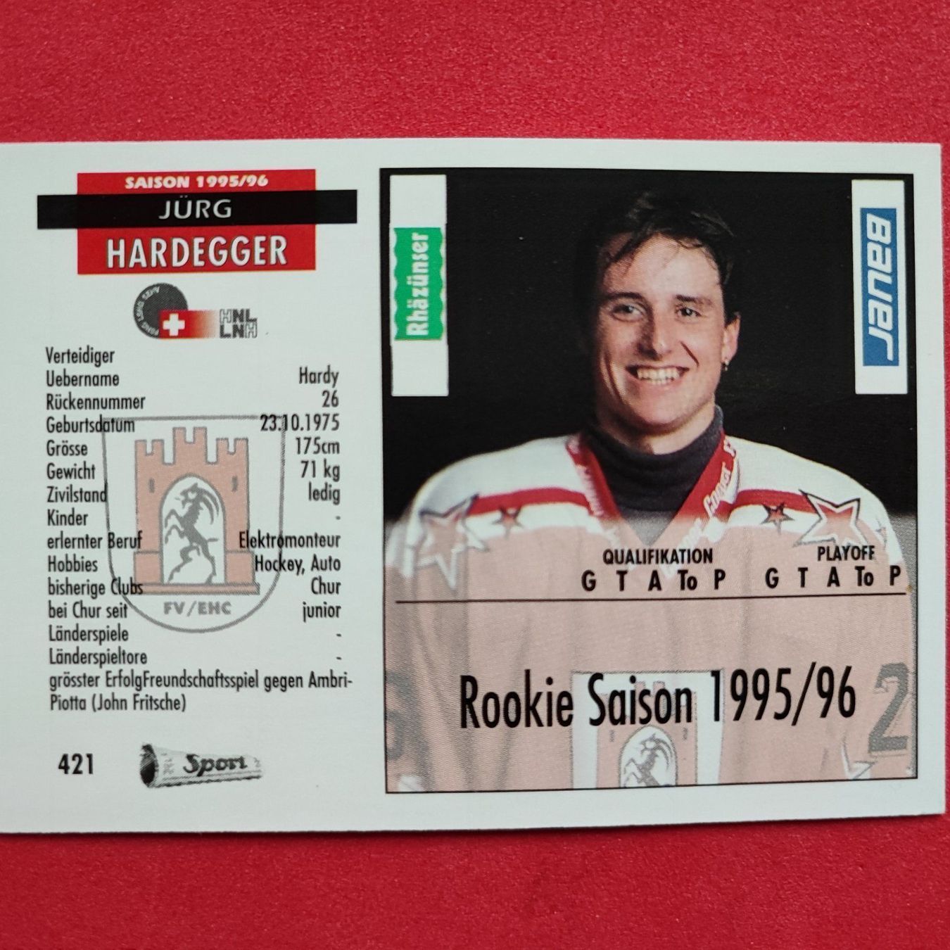 Carte collezionabili: Jürg Hardegger - EHC CHUR - 1995/96 – Usato da Dübendorf venduto da kb86_MOVIE 1