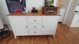 HEMNES Sideboard, weiss gebeizt/hellbraun