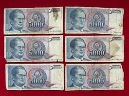 Belgrad 1985 - Jugoslawien - 5000 Dinara - 6 x Tito !