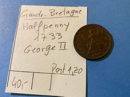 GBretagne : HALFPENNY 1733 -  GEORGES 2