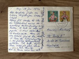 Carte Postale Binz 1972 Allemagne 2 timbres Sorbische Tracht