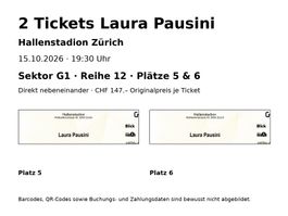 2 Tickets Laura Pausini – Hallenstadion Zürich – 15.10.2026