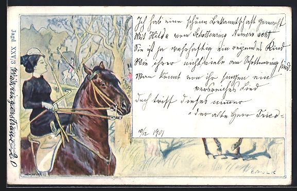 Cartoline postali: Philipp + Kramer Nr. XXV /3: Dame beim A – Usato da Berlin venduto da bartko-reher