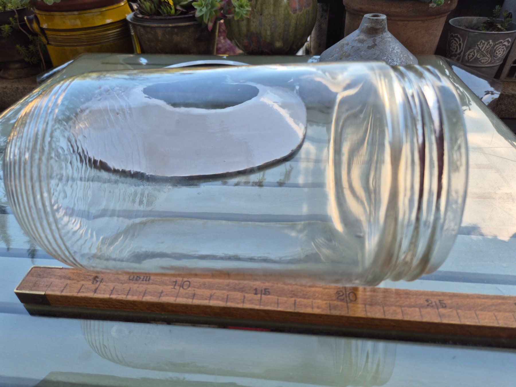 Lampade: Vintage Stalllampe, Glas-Schirm mit Emaille Reflektor – Usato da Bern venduto da aronari 5